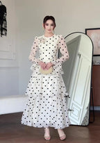 Lina Polka‑Dot Tiered Maxi Dress