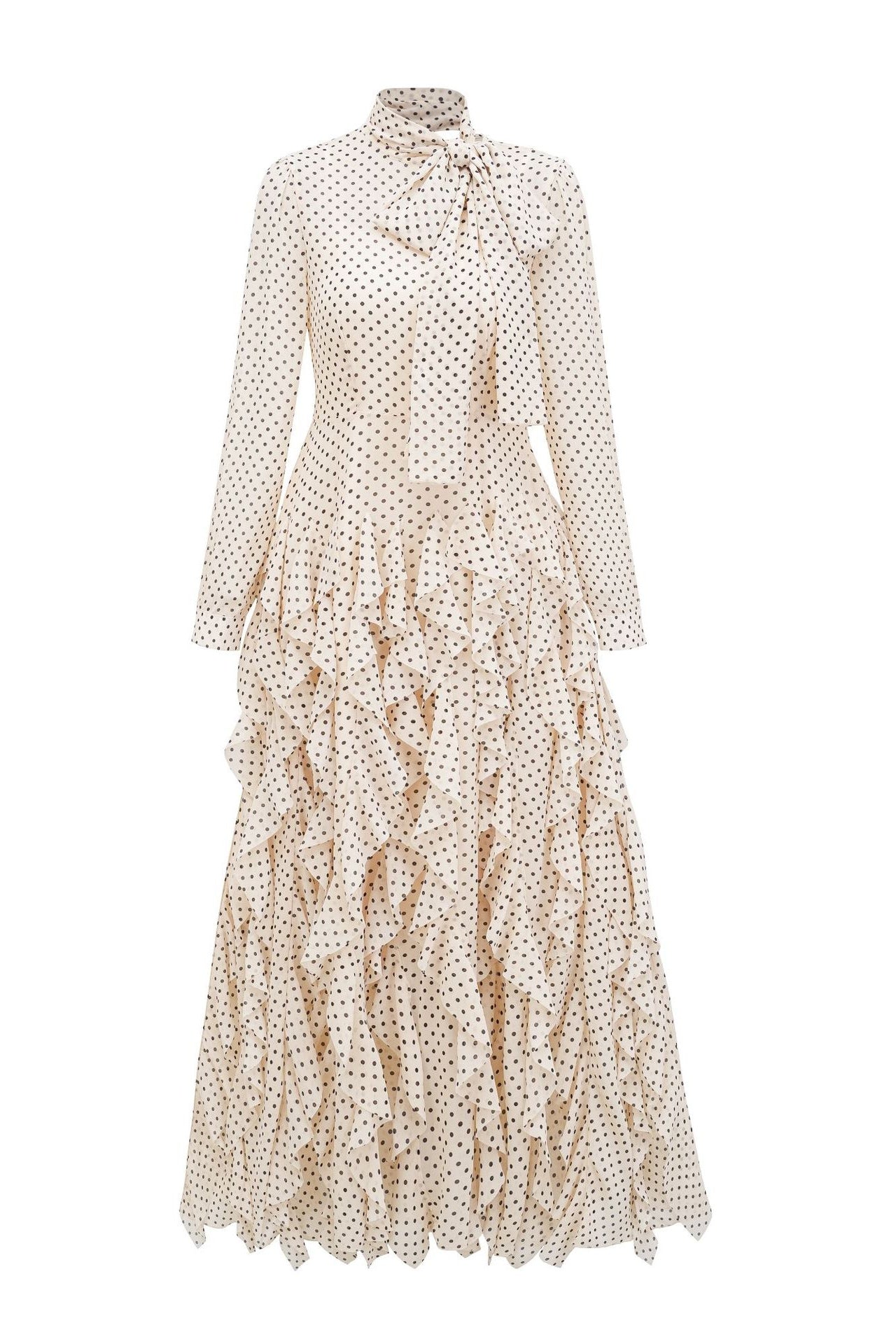 Polka Dot Mock-Neck Midi Dress-Apricot