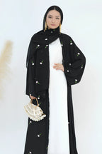 Floral Embroidered Abaya & Hijab Set-Black