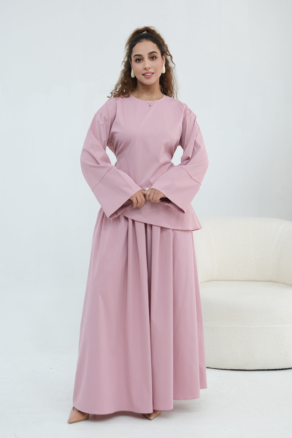 Zahra Asymmetrical Two Piece Maxi Set-Pink