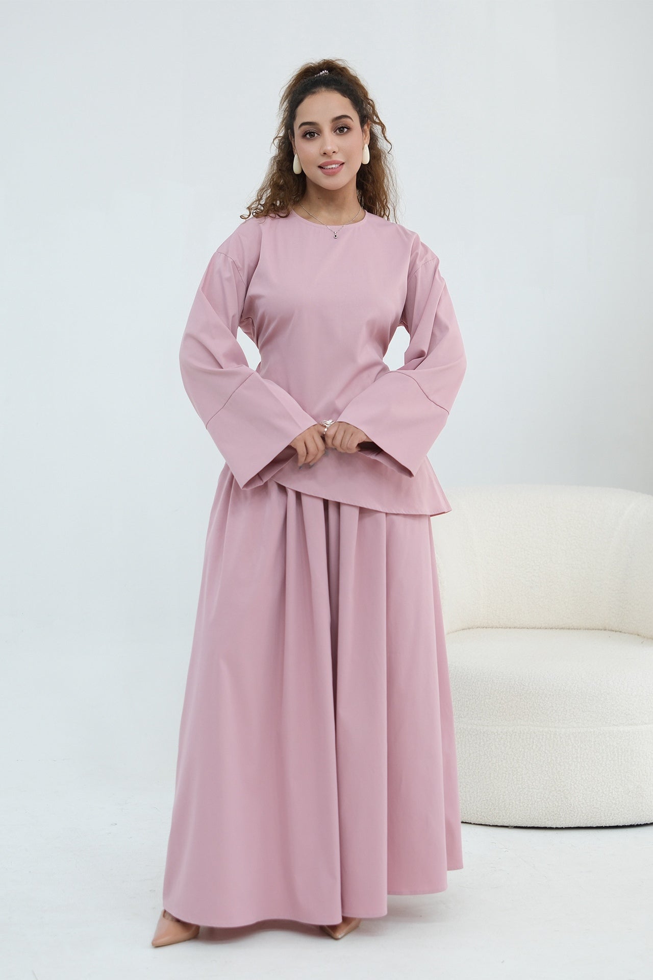 Zahra Asymmetrical Two Piece Maxi Set-Pink