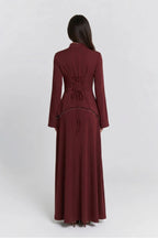 Nur V Neck Beaded Two Piece Abaya-Red