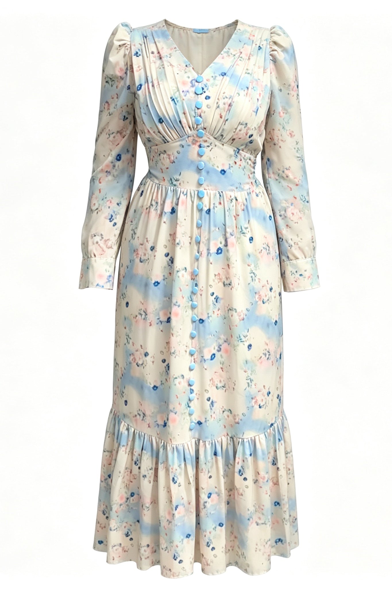 Iris V Neck Ruched Floral Midi
