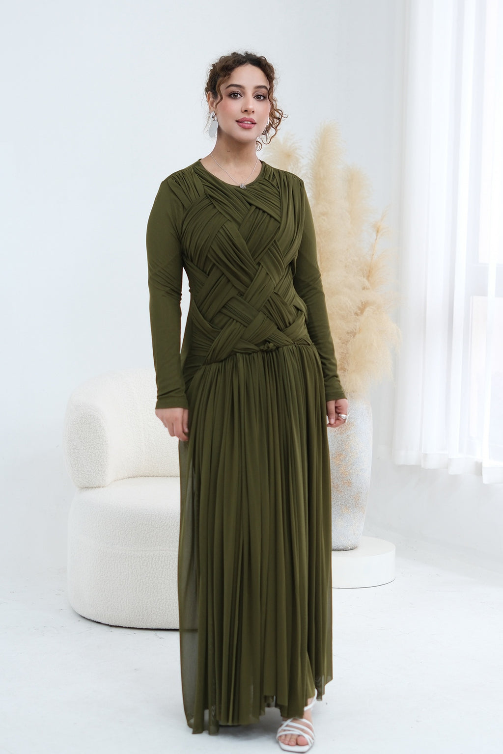 Grace Woven Mesh Maxi Dress-Green