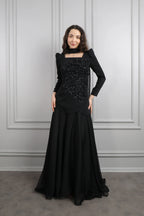Elif Choker 3D Floral Peplum Maxi Dress-Black
