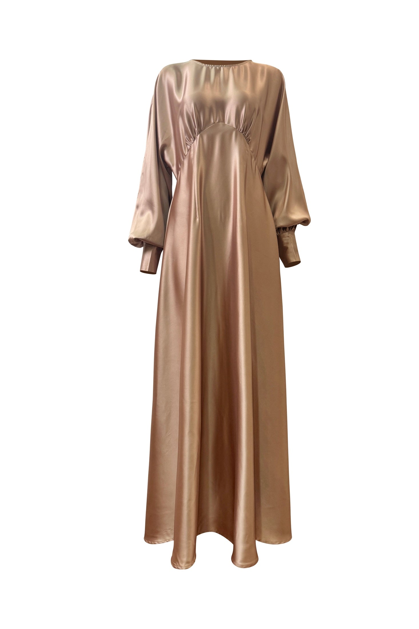 Luminous Satin Ruched-Bust Maxi Dress-Gold