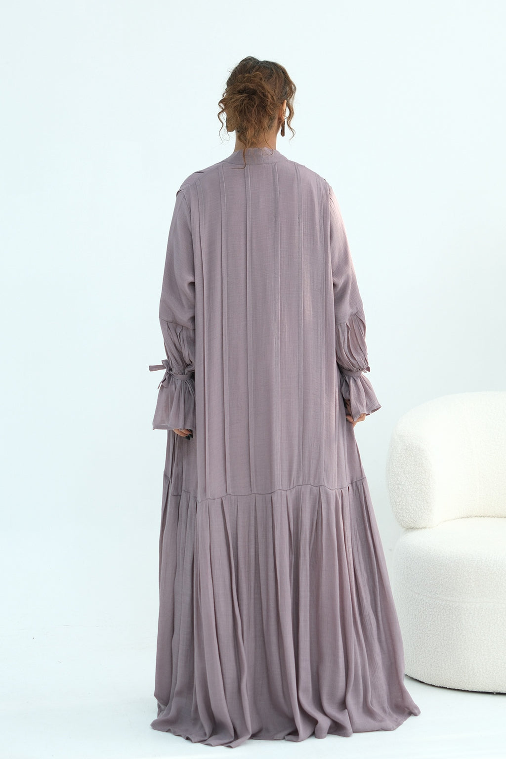 Rahma Tiered Flare Cuff Open Abaya-Purple