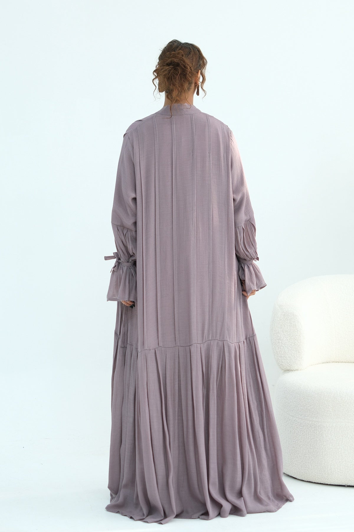 Rahma Tiered Flare Cuff Open Abaya-Purple