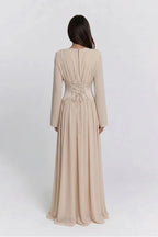 Iris Gathered Waist Flare Sleeve Maxi Dress-Apricot