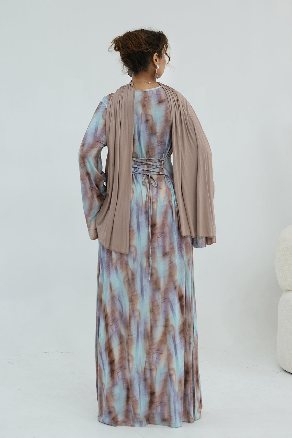 Leila Tie Dye Flare Sleeve Maxi Dress-Coffee
