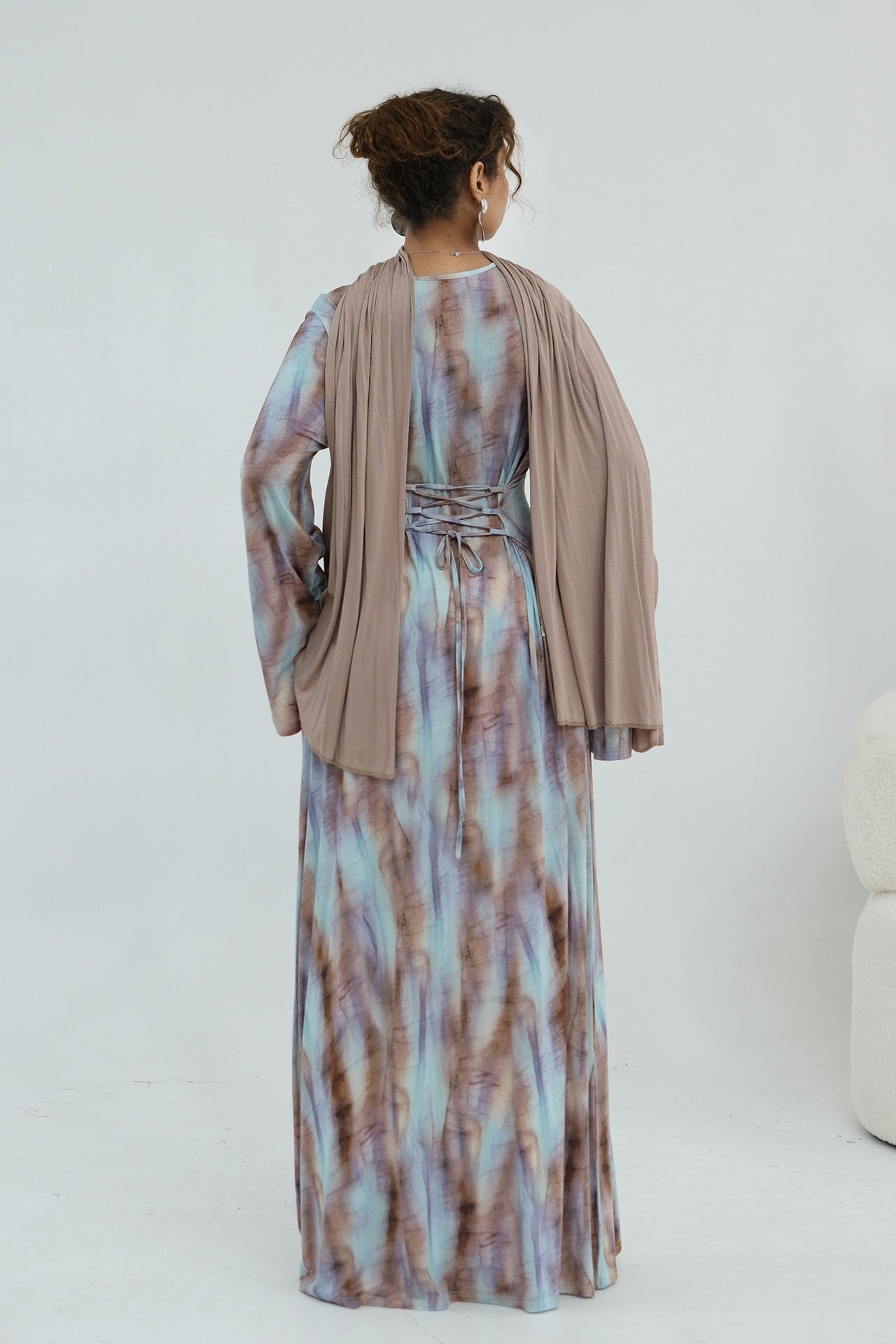 Leila Tie Dye Flare Sleeve Maxi Dress-Coffee