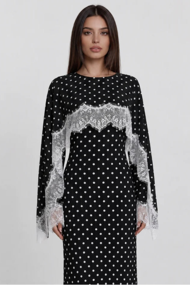Salma Polka Dot Lace Cape Sleeve Maxi Dress