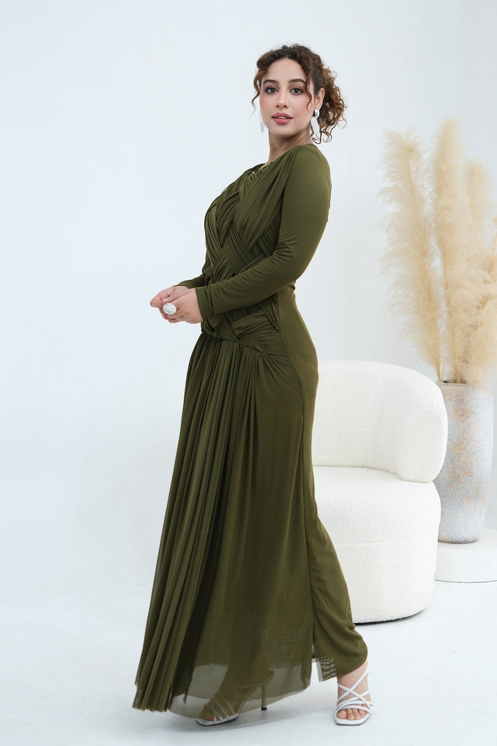 Grace Woven Mesh Maxi Dress-Green