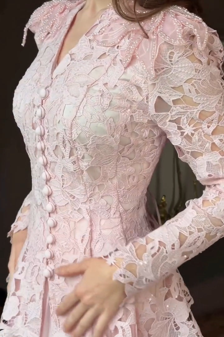 Romantic Chantilly Lace Peplum Set-Pink