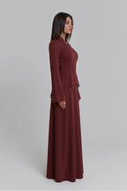 Nur V Neck Beaded Two Piece Abaya-Red