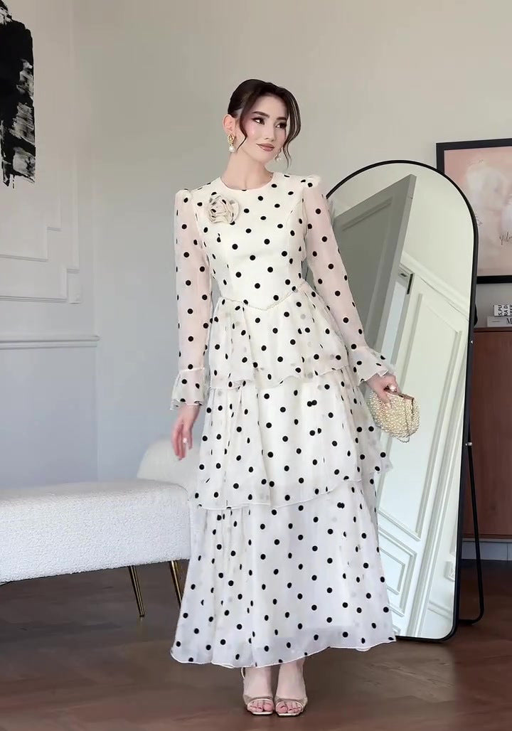 Lina Polka‑Dot Tiered Maxi Dress