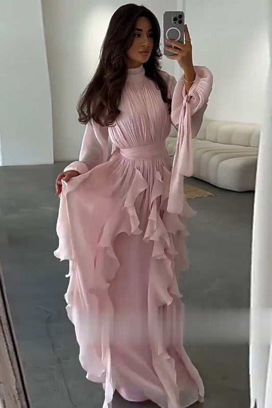 Elegant Slim-Fit Maxi Dress-Pink