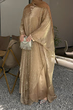 Nur Pearl Draped Two-Piece Abaya-Gold