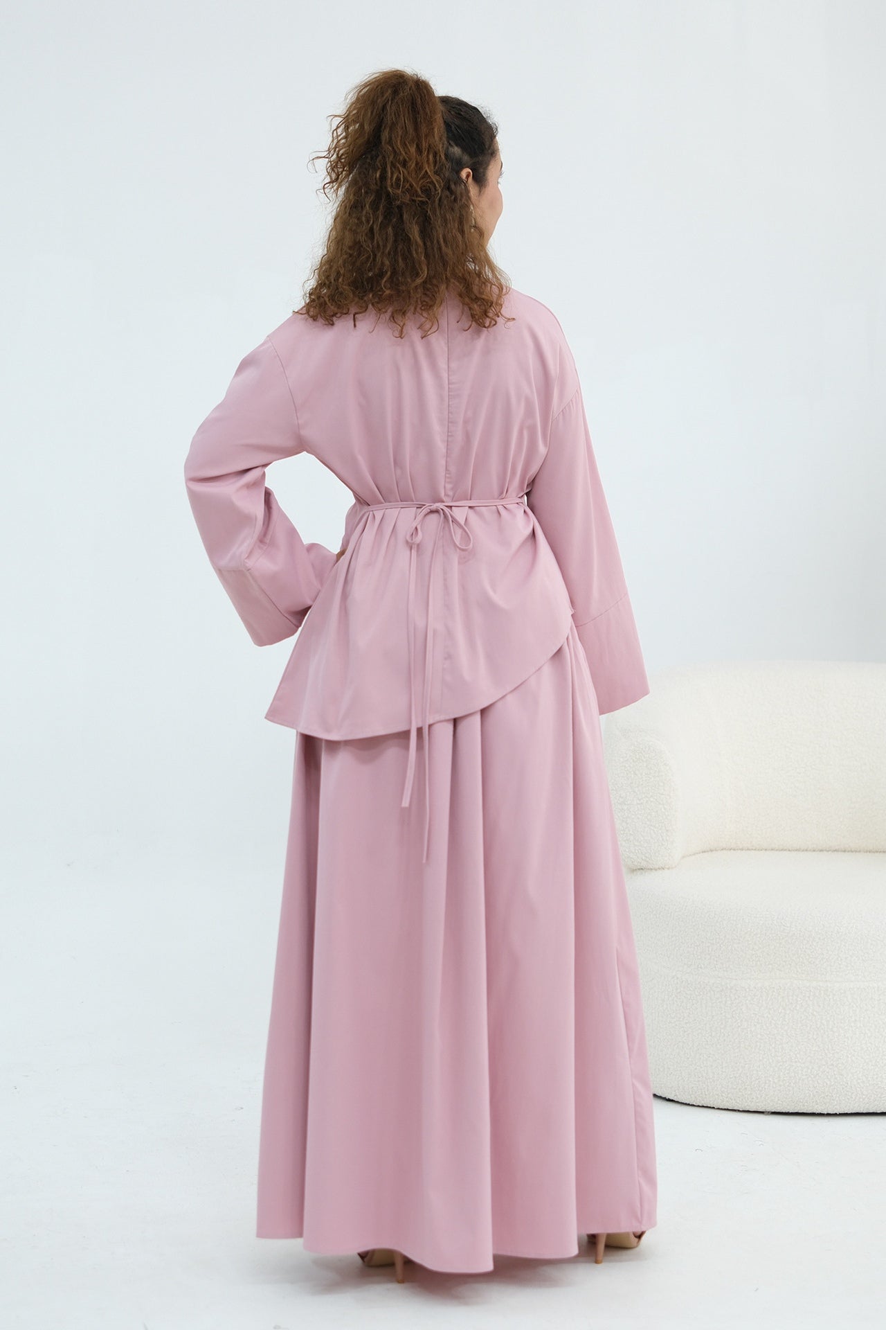 Zahra Asymmetrical Two Piece Maxi Set-Pink