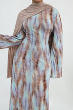 Leila Tie Dye Flare Sleeve Maxi Dress-Coffee