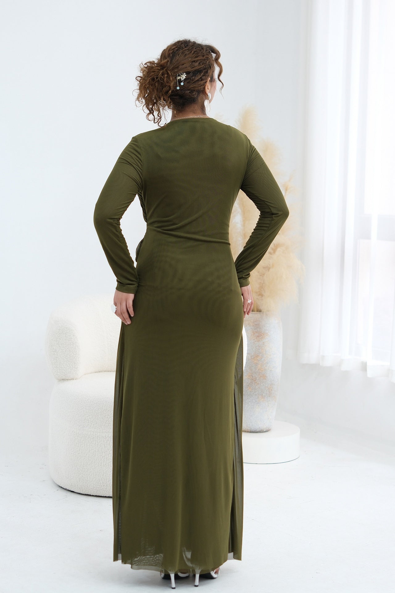 Grace Woven Mesh Maxi Dress-Green