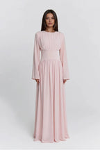 Iris Gathered Waist Flare Sleeve Maxi Dress-Pink