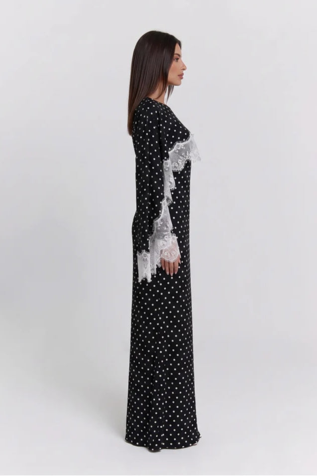 Salma Polka Dot Lace Cape Sleeve Maxi Dress