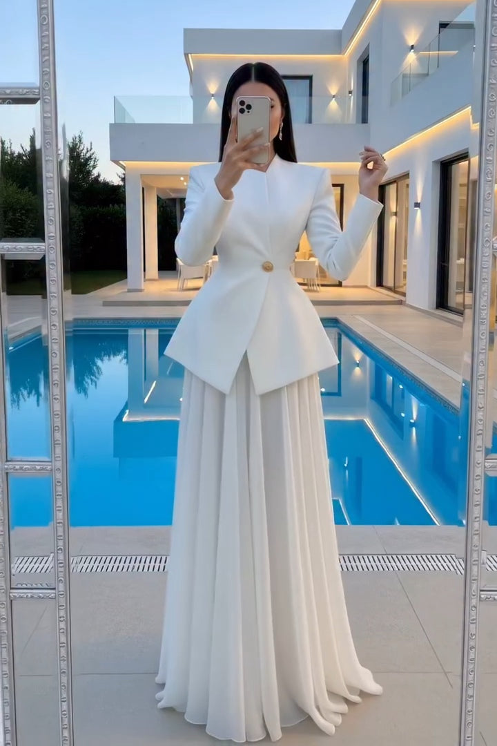 Asymmetric Blazer & Pleated Ensemble
