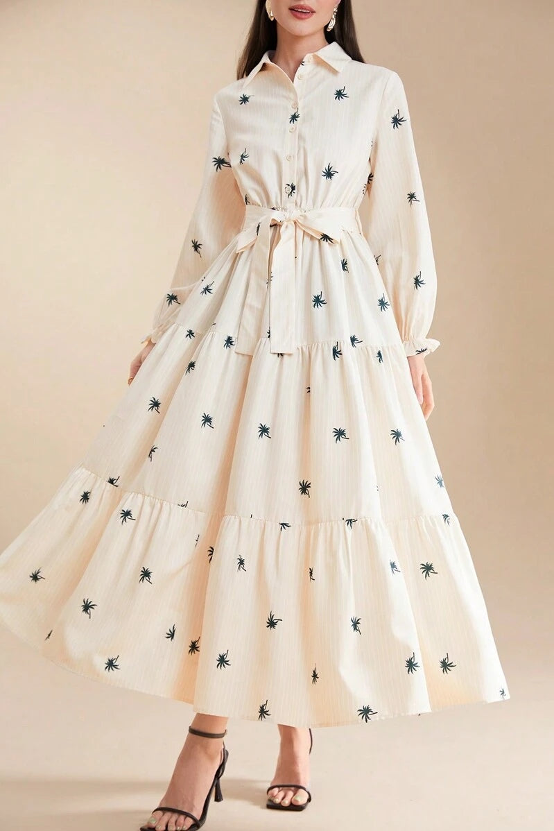 Sarah Palm Printed Tiered Dress