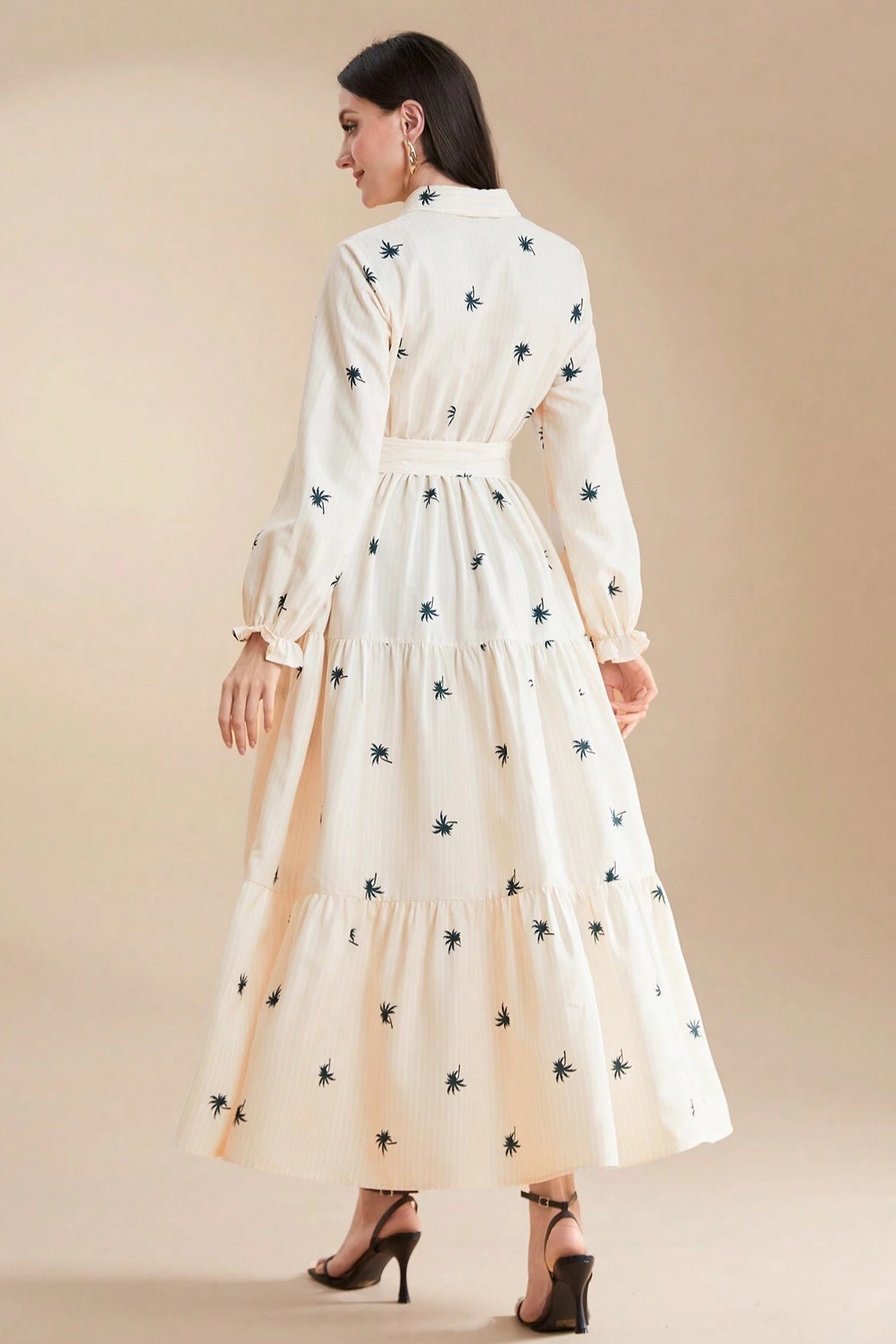 Sarah Palm Printed Tiered Dress