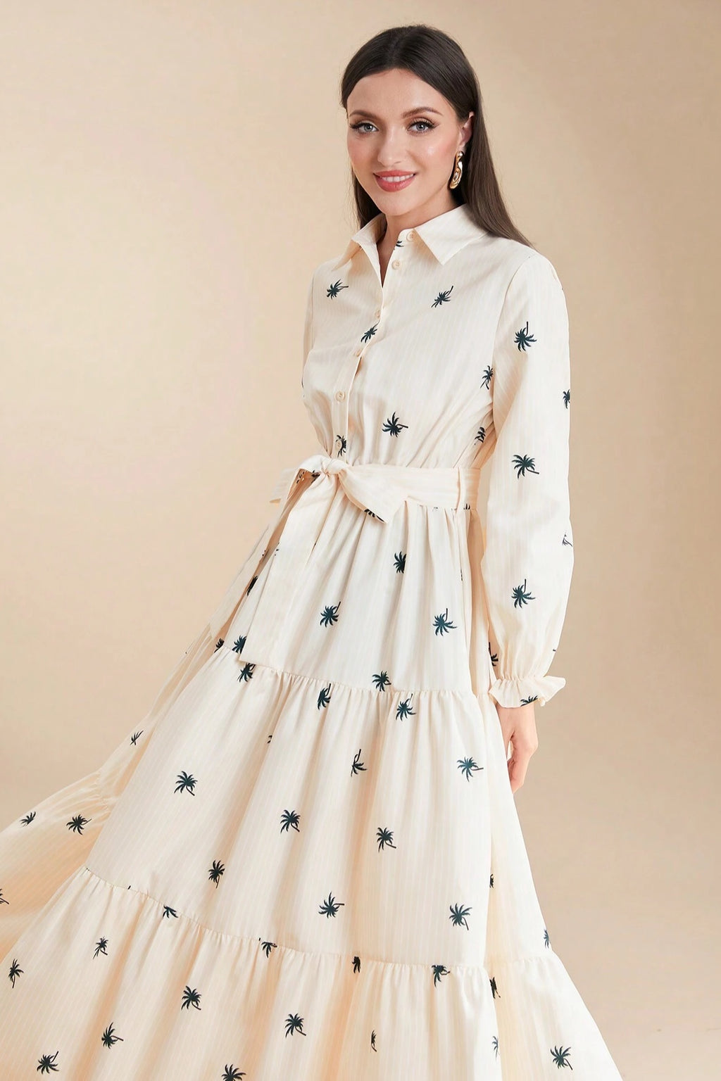 Sarah Palm Printed Tiered Dress