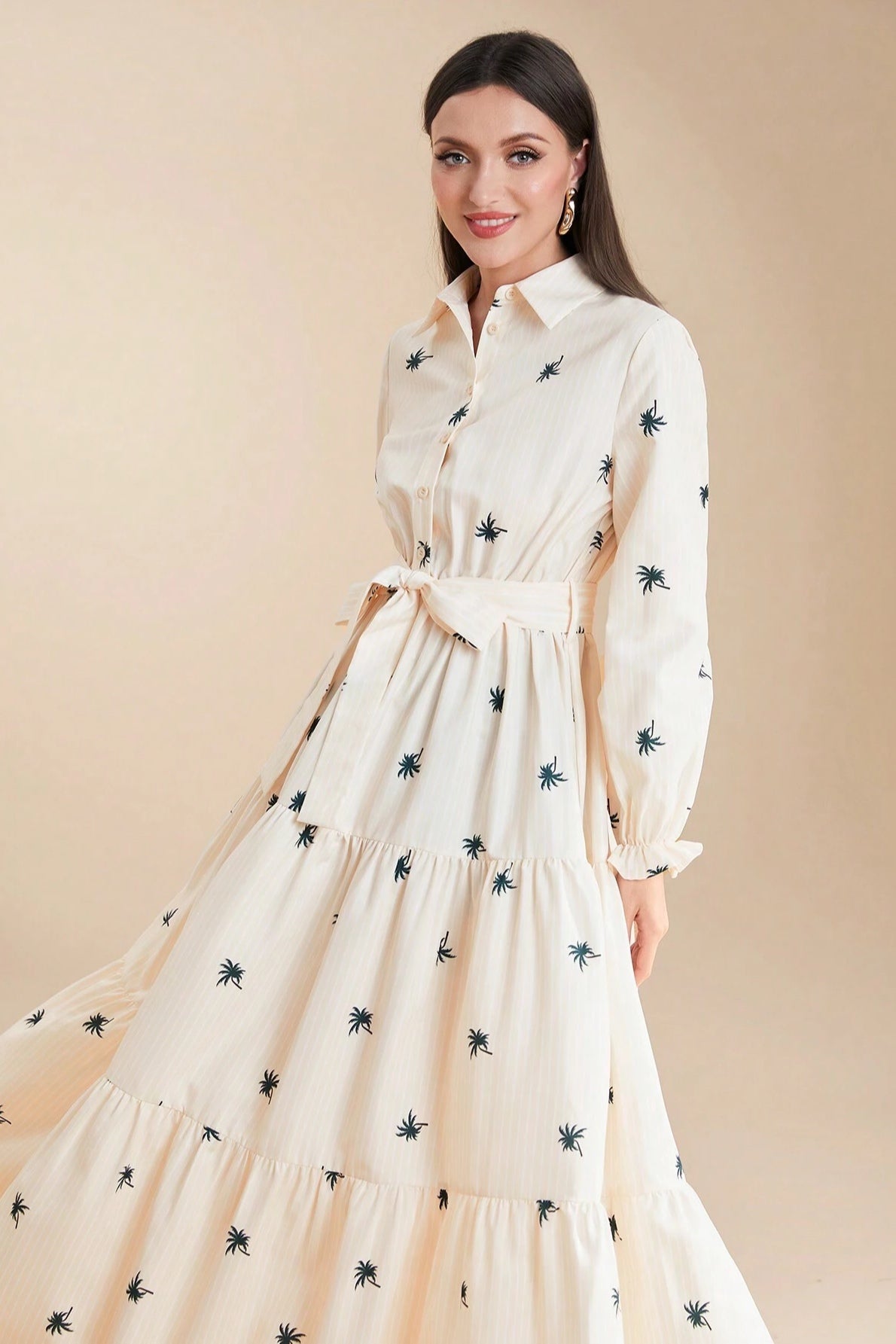 Sarah Palm Printed Tiered Dress