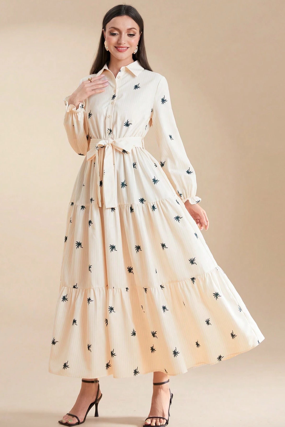 Sarah Palm Printed Tiered Dress