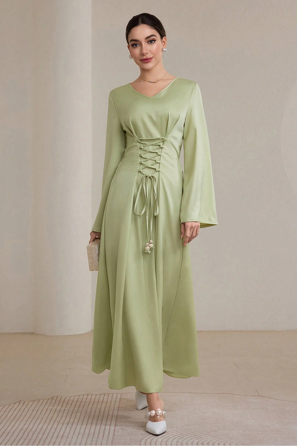 Zahra Tie Flare Sleeve Maxi Dress