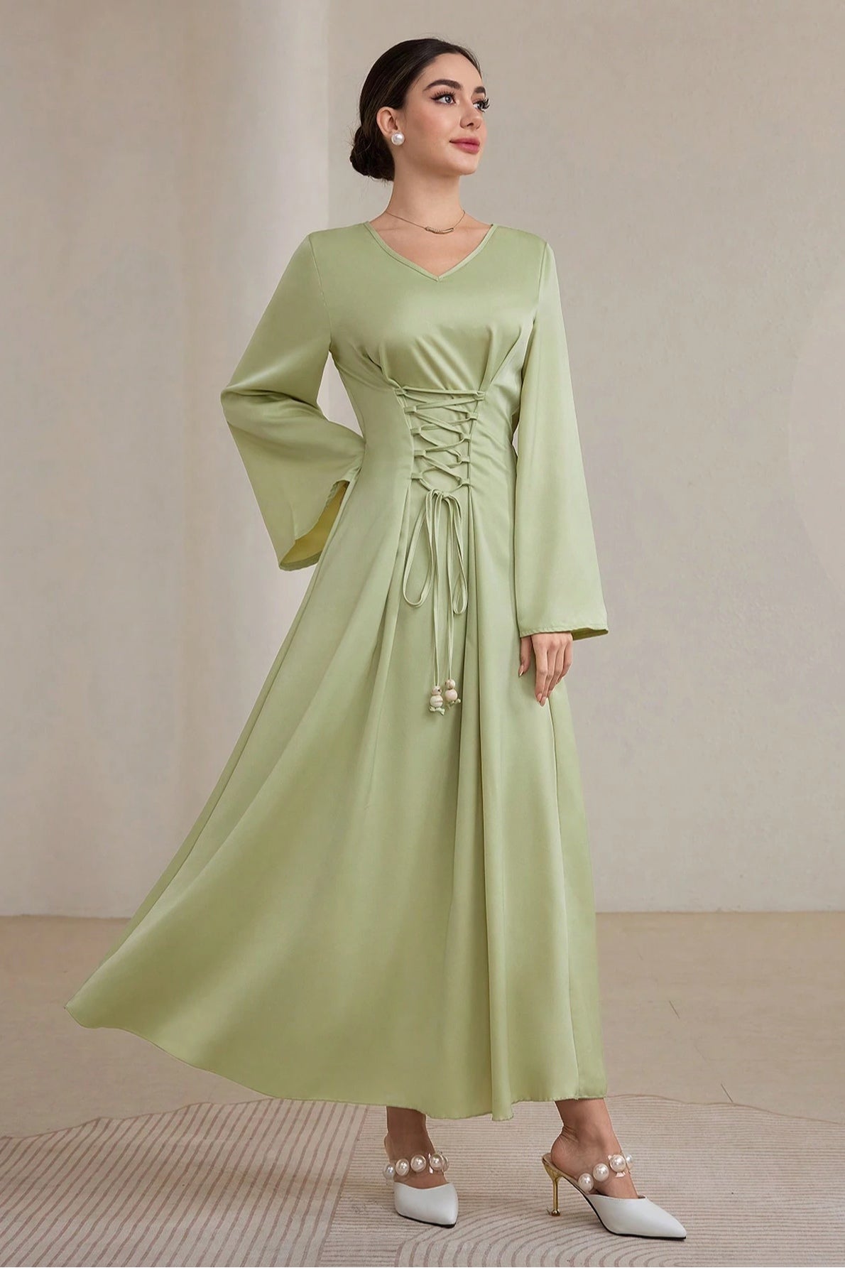 Zahra Tie Flare Sleeve Maxi Dress