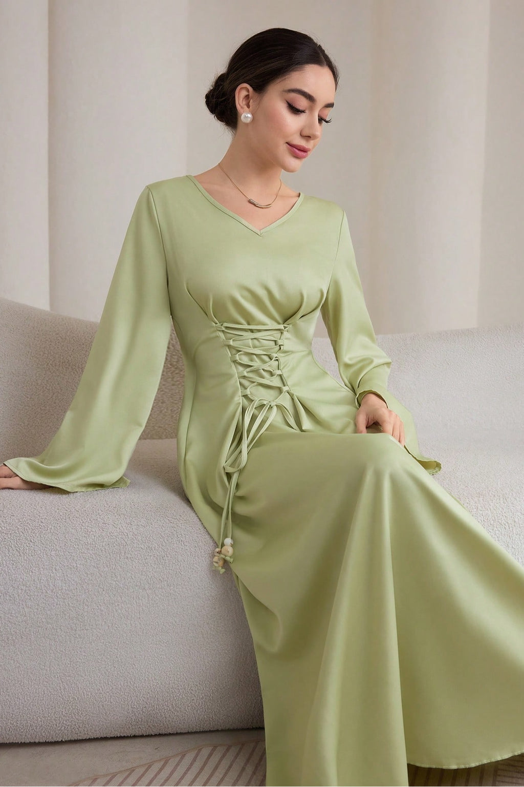 Zahra Tie Flare Sleeve Maxi Dress