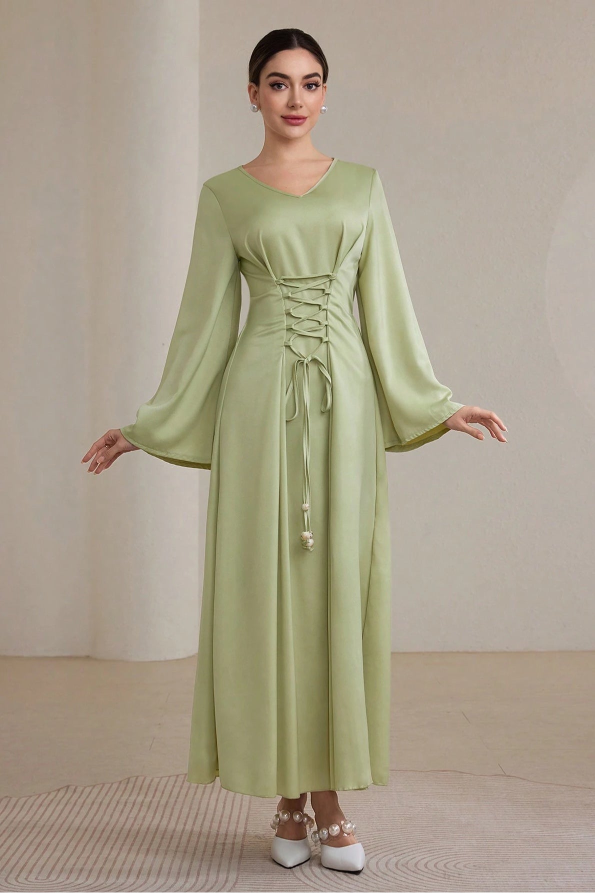 Zahra Tie Flare Sleeve Maxi Dress
