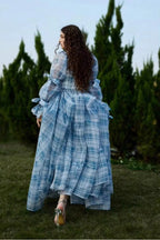 Willa Square Neck Plaid Puff Sleeve Maxi Dress