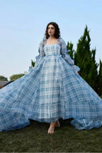 Willa Square Neck Plaid Puff Sleeve Maxi Dress