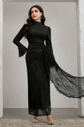 Ethereal High-End Long Sleeve Pastel Evening Maxi Dress-Black