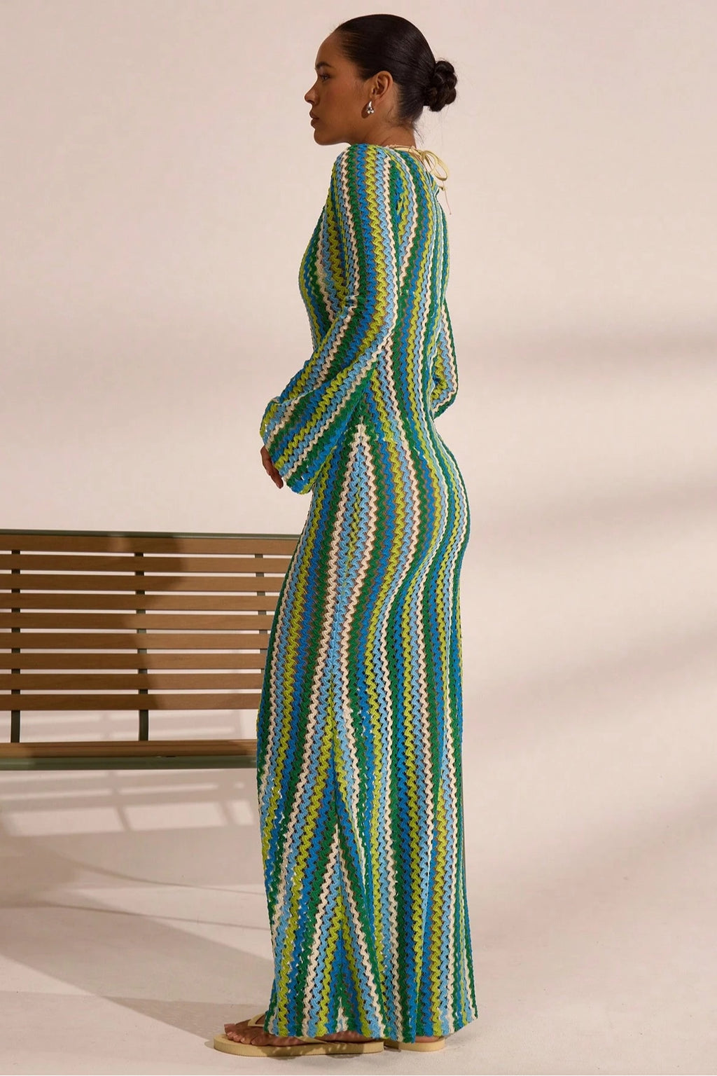 Liora Striped Knit Flare Maxi Dress-Green