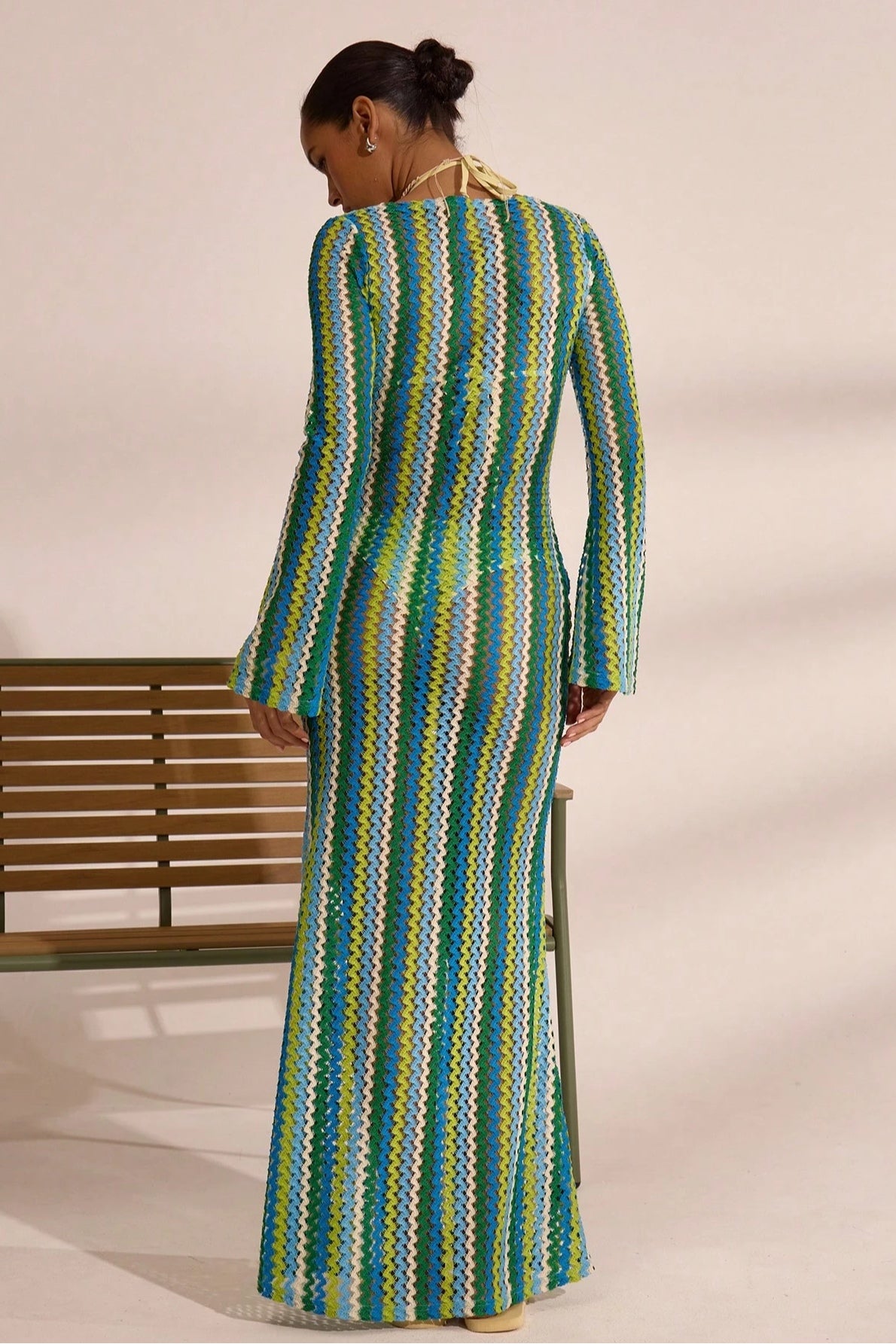 Liora Striped Knit Flare Maxi Dress-Green
