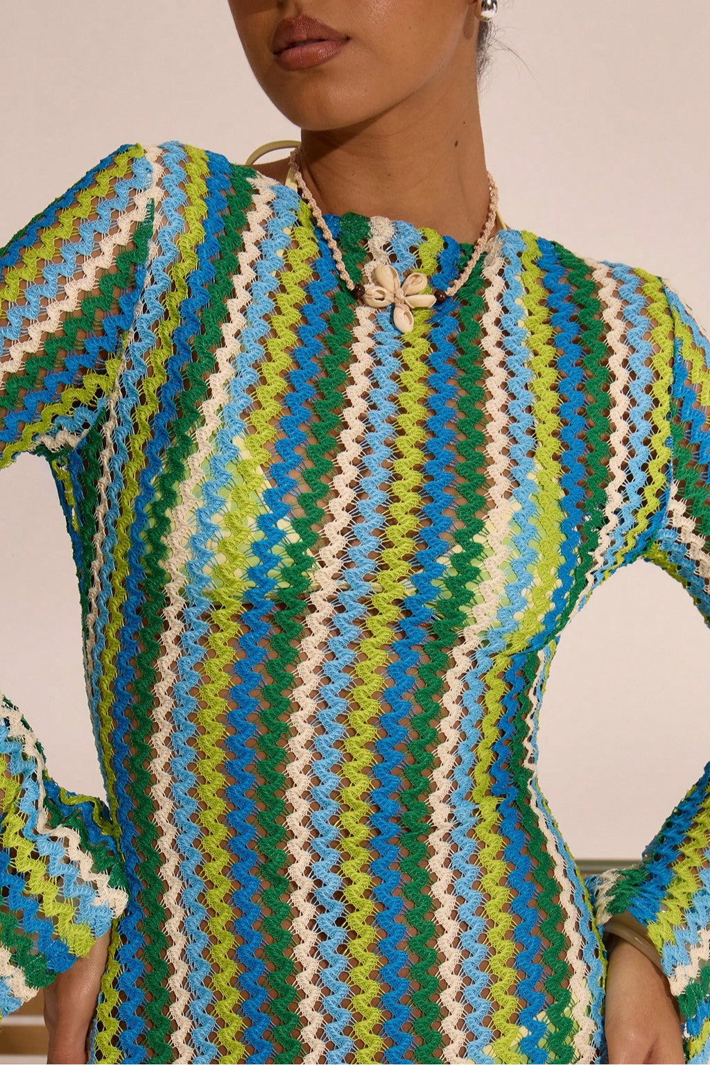Liora Striped Knit Flare Maxi Dress-Green