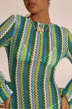 Liora Striped Knit Flare Maxi Dress-Green