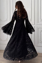 Olivia Mock Neck Lace Maxi Dress-Black
