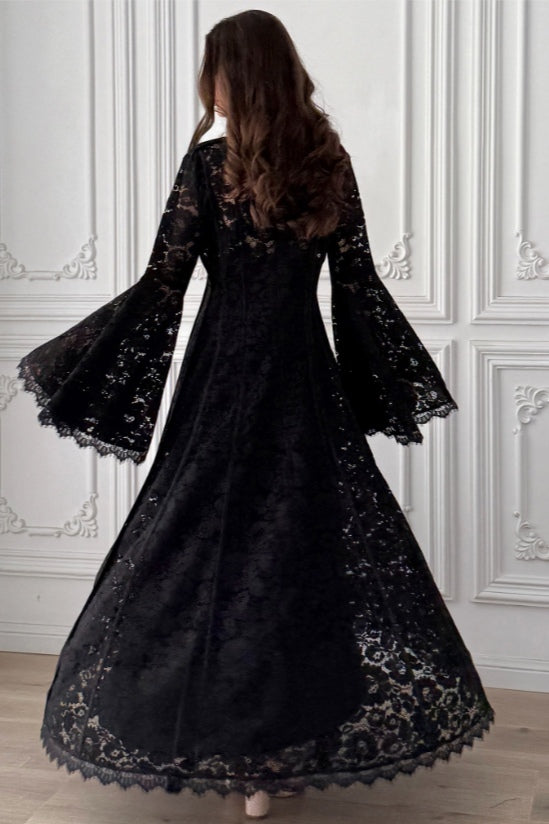 Olivia Mock Neck Lace Maxi Dress-Black