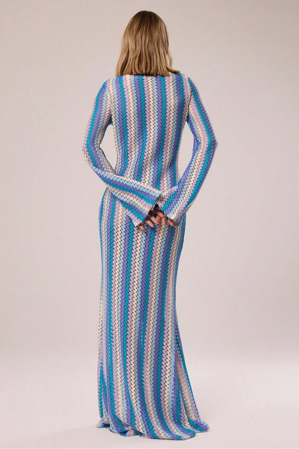 Liora Striped Knit Flare Maxi Dress-Blue