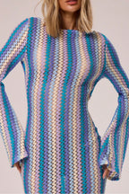 Liora Striped Knit Flare Maxi Dress-Blue