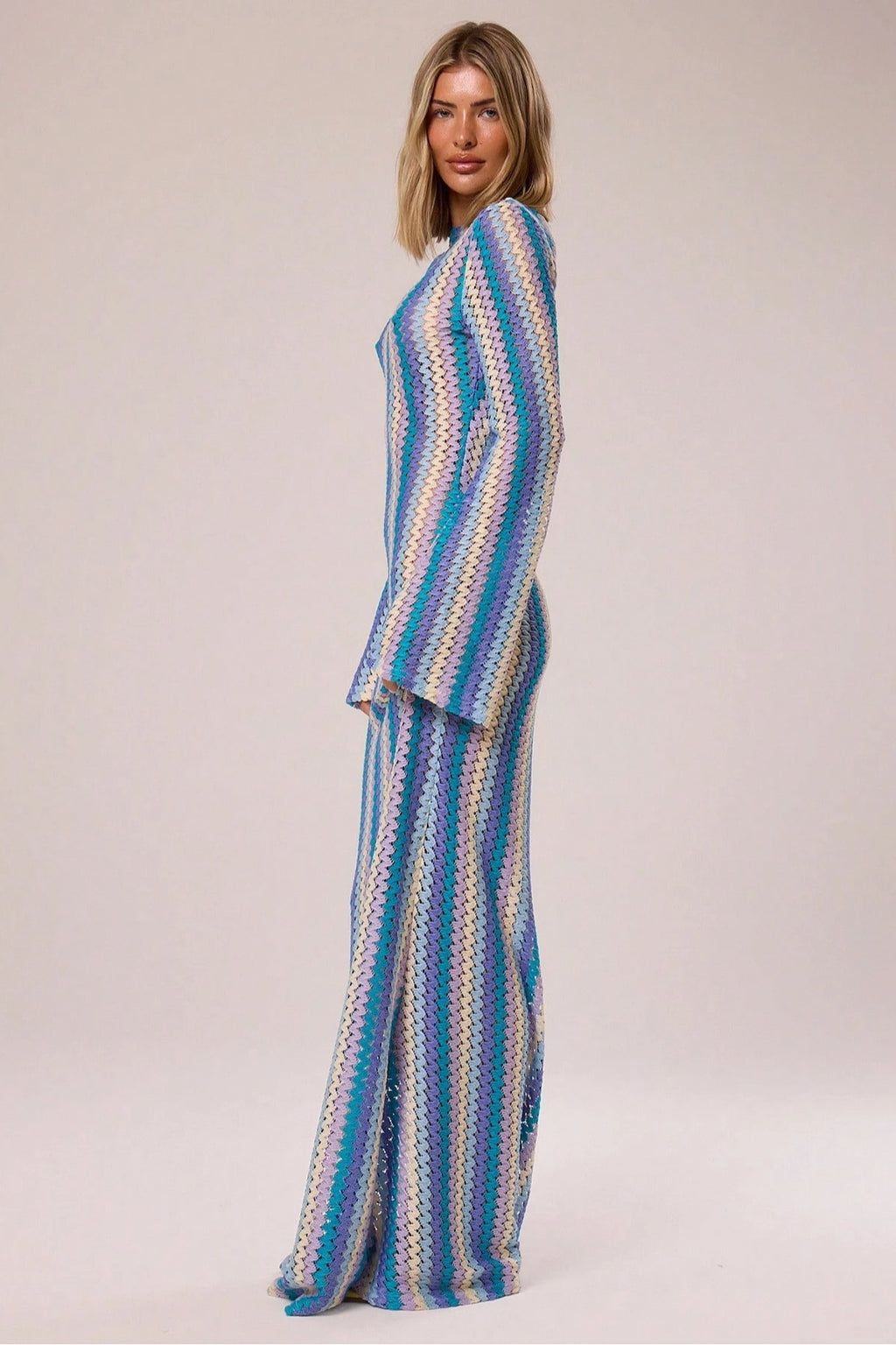 Liora Striped Knit Flare Maxi Dress-Blue