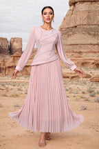 Bella Sequin Waves Pleated Dress-Pink